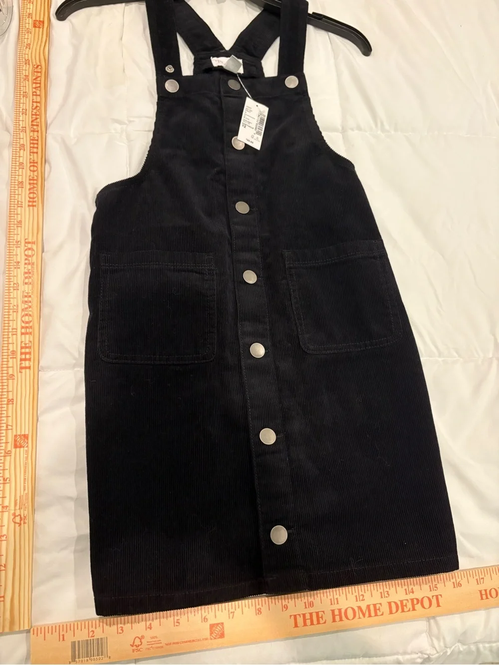 The Children’s Place Black Corduroy Snap-Front Overall Dress size 12 girls